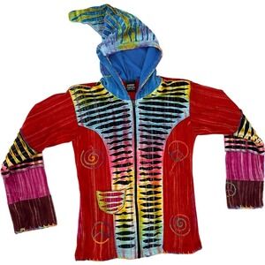 SHOP THERAPY Tie Dye Peace Sign Hoodie Zip Sweater Multi Color M/L Boho Hippie